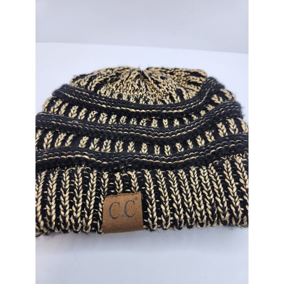 CC BEANIE Metallic Chunky Soft Stretch Cable Knit Beanie Skull Cap Hat - Picture 4 of 4